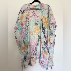 C & C Linen Cover UP One Size duster floral lightweight summer beach boho